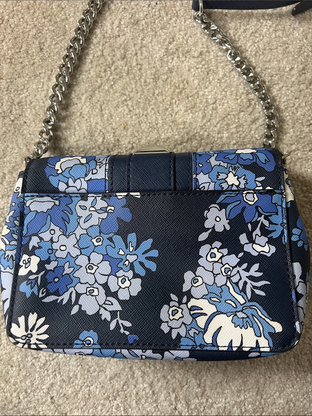 Michael Kors Navy Floral Shoulder Bag with Gold Hardware - Picture 9 of 15